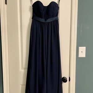 Navy, strapless full length formal dress